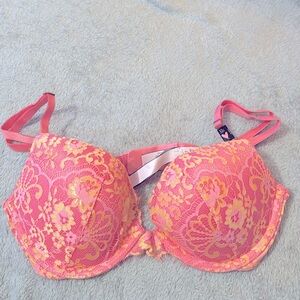 Victorias Secret Floral Hot Pink Orange Bra 32C